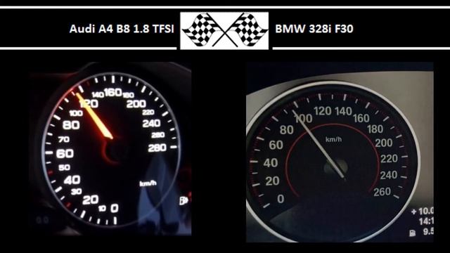 Audi A4 B8 1.8 TFSI VS. BMW 328i F30 - Acceleration 0-100km/h смотреть онлайн