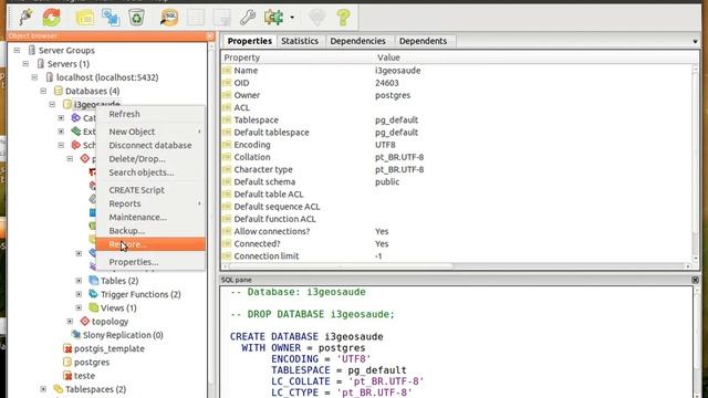 Restore do banco de dados i3GeoSaúde no Postgis смотреть онлайн