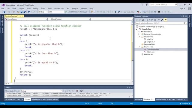 C programming visual studio console app Function pointers Code Snippet смотреть онлайн
