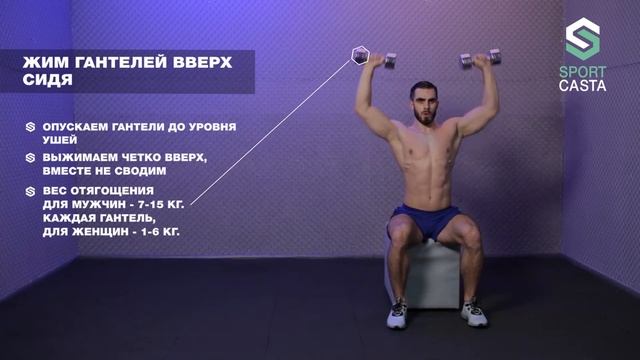 232. ЖИМ ГАНТЕЛЕЙ ВВЕРХ СИДЯ. Упражнения На Руки И Плечи в домашних условиях. смотреть онлайн