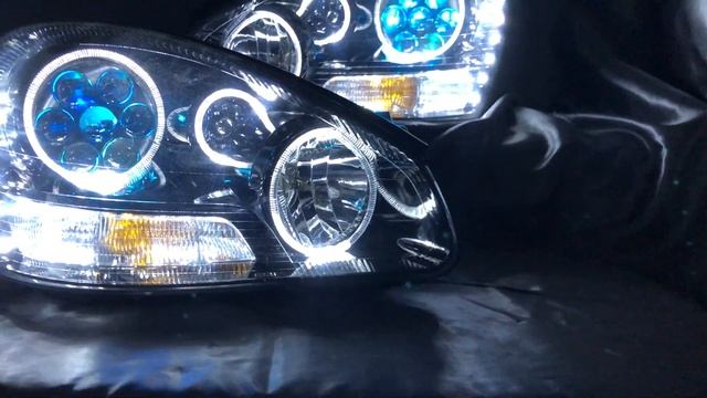 F50 シーマ 前期■インナーブラック塗装＆LEDイカリング＆橙白LED増設 純正加工ドレスアップヘッドライト Nissan F50 Cima Customheadlights