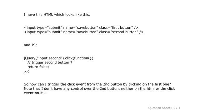 jQuery : JQuery / JavaScript - trigger button click from another button click event смотреть онлайн