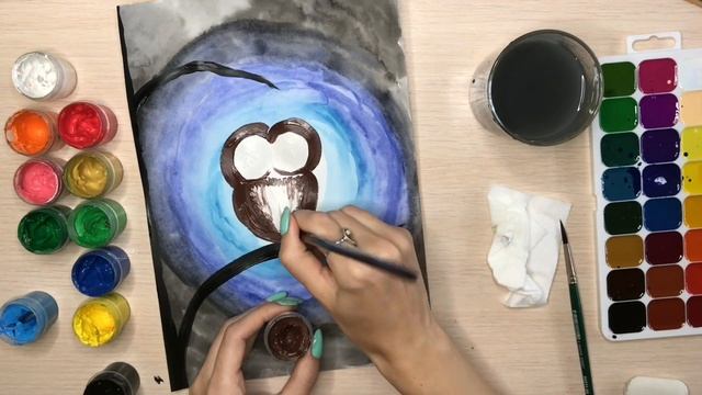 Сова. Гуашь + акварель. За 5 минут научимся рисовать ночное небо и самую умную птицу. смотреть онлайн