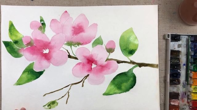 Урок 57. Веточка сакуры. Акварель смотреть онлайн