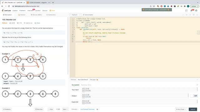 Leetcode 143 Reorder List (Recursive Solution) in Python 中文 смотреть онлайн
