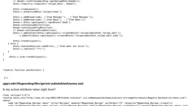 Magento: Format for action attribute in menu.xml смотреть онлайн