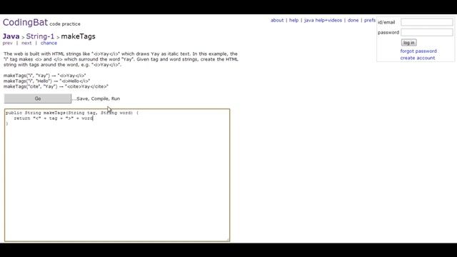 Coding Bat - Java String Tutorial makeTags смотреть онлайн
