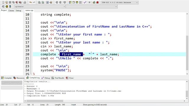 Concatenation of FirstName and LastName in C++ смотреть онлайн