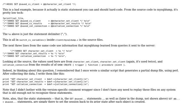Databases: How can I generate the code-containing comments like mysqldump? (2 Solutions!!) смотреть онлайн