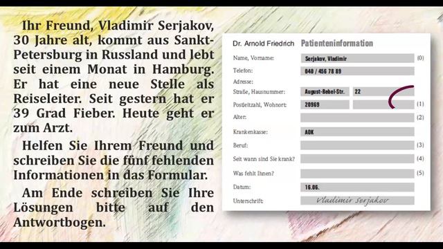 НЕМЕЦКИЙ ЯЗЫК. ЭКЗАМЕН START DEUTSCH A1. SCHREIBEN.TEIL 1. ЗАПОЛНЕНИЕ ФОРМУЛЯРА смотреть онлайн