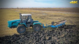 Трактор БТЗ-244К с оборотным плугом PERESVET ППО-5-35 вспашка по сырому полю