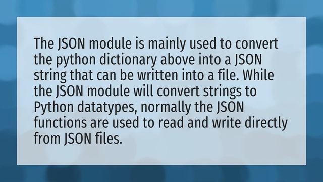 Why is JSON used in Python? смотреть онлайн