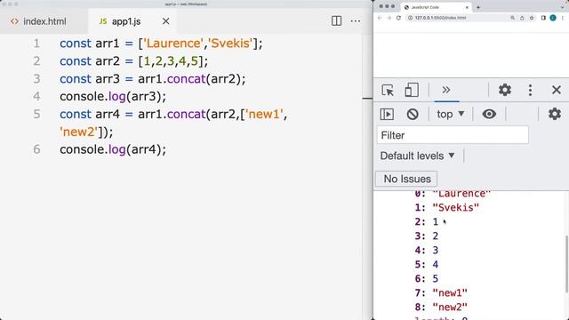 How to Merge Arrays in JavaScript Code Array concat example смотреть онлайн