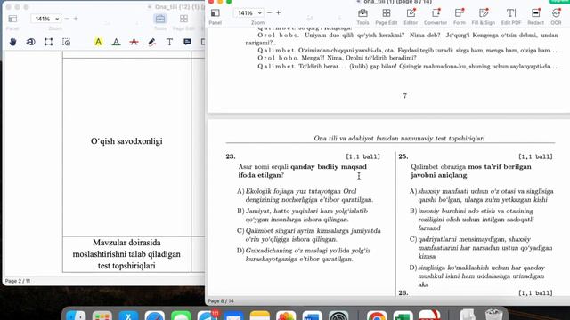 MILLIY SERTIFIKAT 2023 (YANGI NIZOM) Ona Tili