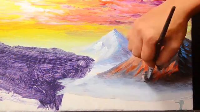 Mountain Cliff Landscape Painting Tutorial for Beginners | Acrylic Sunset Lesson смотреть онлайн