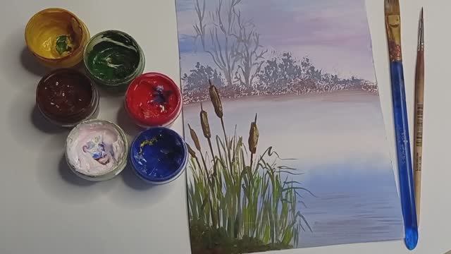 Туман над рекой | Рисуем простой пейзаж смотреть онлайн