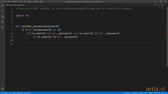 Python - Ejercicio 505: Validar si una Contraseña Especificada por el Usuario es Segura смотреть онлайн