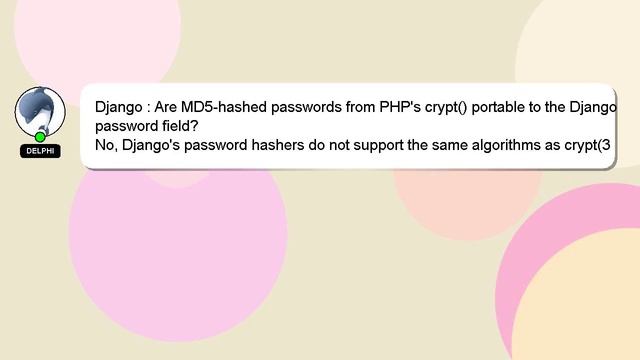 Django : Are MD5-hashed passwords from PHP's crypt() portable to the Django password field? смотреть онлайн