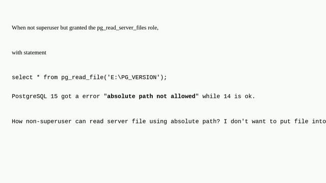 Dba: PostgreSQL 15 pg_read_file absolute path not allowed смотреть онлайн
