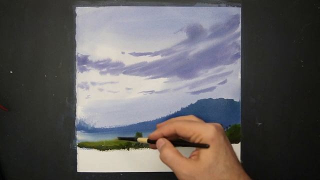 Watercolor painting of a Landscape with Cloudy Sky смотреть онлайн