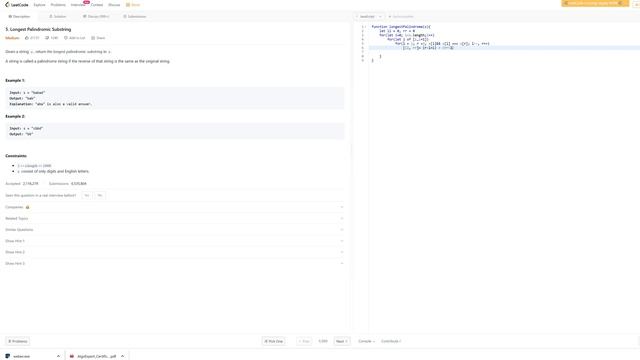 5. Longest Palindromic Substring - JavaScript - Easy To Understand смотреть онлайн