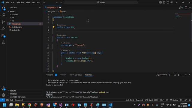 Sealed class in c# hindi | How to created sealed class and sealed method in C# смотреть онлайн