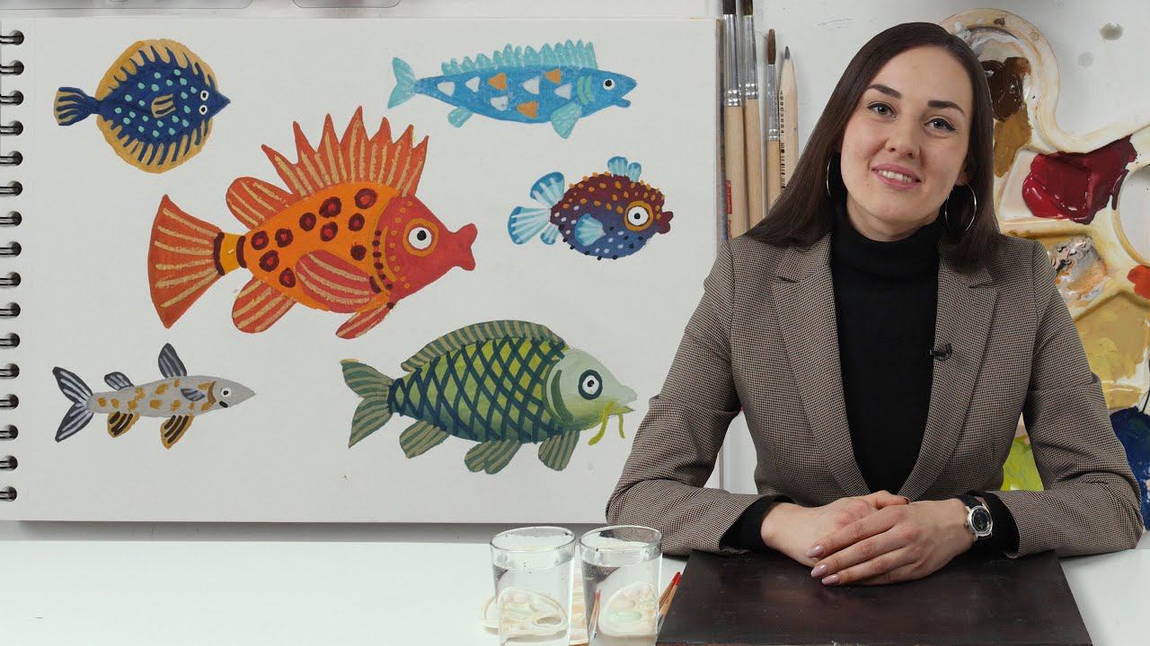 Экспресс-урок для детей «Яркие рыбки» | Как нарисовать цветных рыбок гуашью смотреть онлайн
