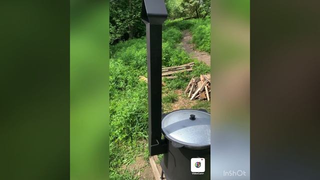 Казан с печью и дымоходом на 22 литра.Обзор нового чугунного казана.