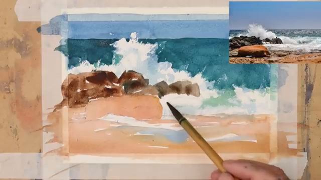 Rocks and Surf How to Paint in Watercolour - Beginners Lesson смотреть онлайн