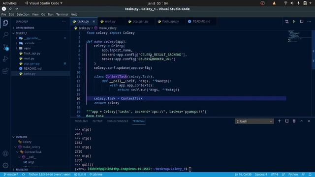 API for OTP mail sender using celery+rabbitmq+flask+smtblib смотреть онлайн