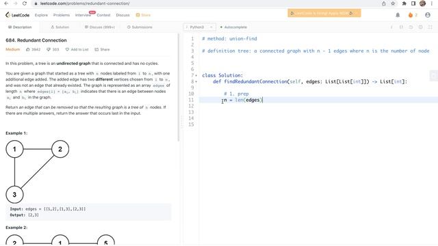 Leetcode 684. Redundant Connection - Union-Find Method смотреть онлайн