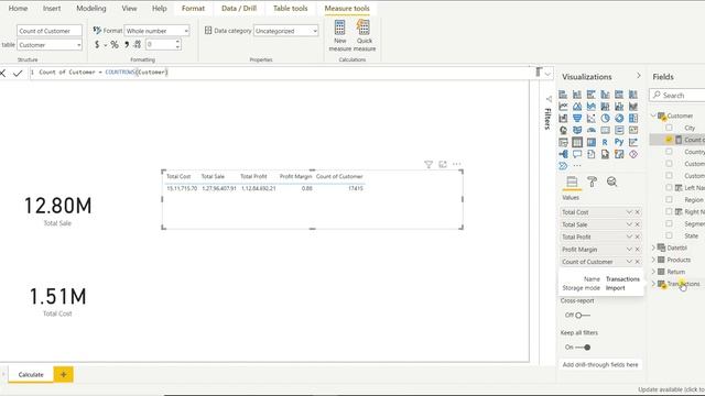 Power BI | Dax | How to use Calculate function | How to use countrows | смотреть онлайн