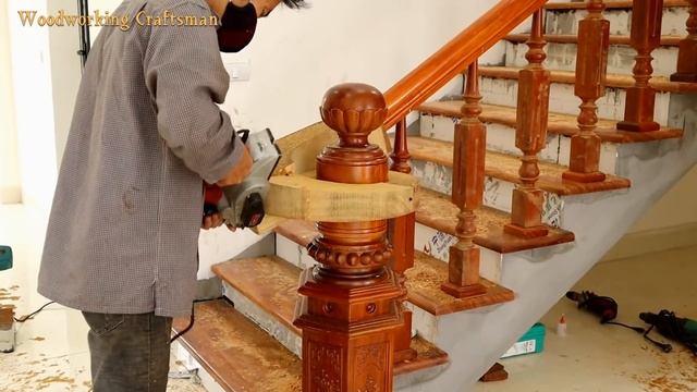 Amazing Skills Woodworking Extremely High Technical | Build Curved Wooden Stair Railing Hand-Crafte