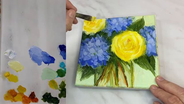 Loosely Painted Hydrangea & Rose Bouquet смотреть онлайн