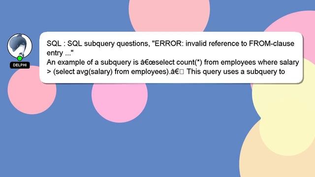 SQL : SQL subquery questions, "ERROR: invalid reference to FROM-clause entry ..." смотреть онлайн