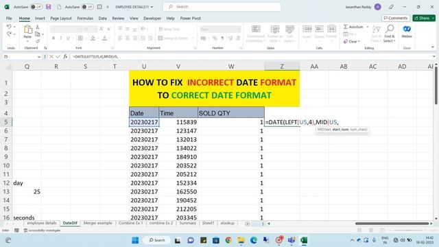 #HOW TO FIX WRONG DATE FORMAT TO CORRECT DATE FORMAT IN EXCEL@JANARDHANREDDY2954 смотреть онлайн
