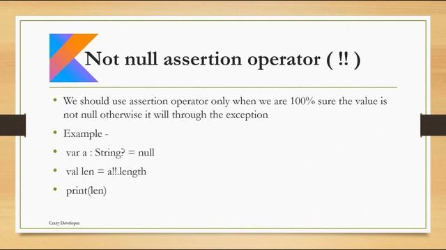 Kotlin Null Safety, Safe calls with let, Elvis Operator (?:), Double-bang(!!) Operator Tutorials #9 смотреть онлайн
