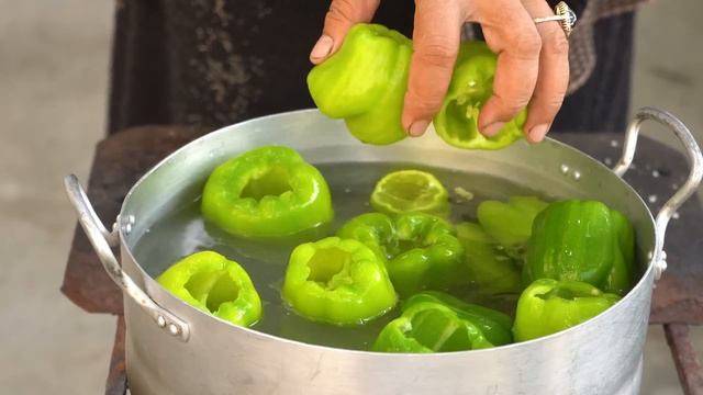 Grandma Harvested Bell Peppers Stuffed  With Cabbage For The Winter (golden Hands Cooking)