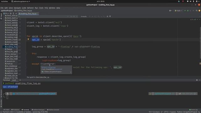 Python Boto3 script to check if AWS VPC flowlog is enabled смотреть онлайн