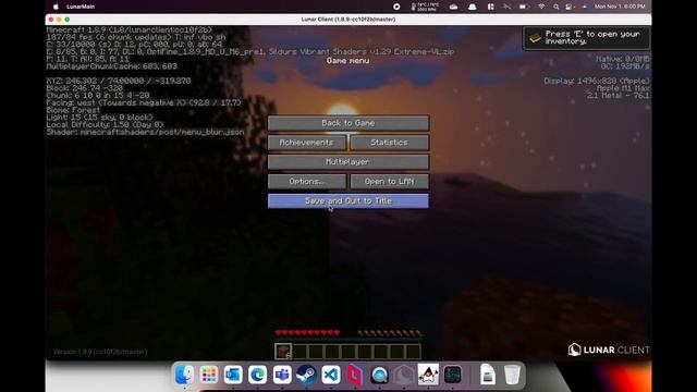Macbook Pro 16 M1 Max - Native Minecraft Shaders Tested (Lunar Client) - Settings for more FPS смотреть онлайн