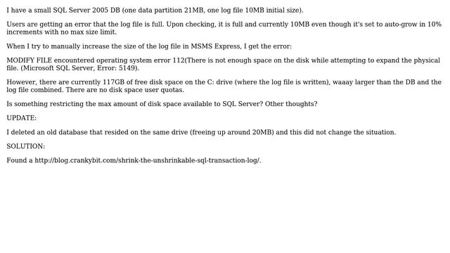 DevOps & SysAdmins: SQL Server 2005 can't increase log file size (2 Solutions!!) смотреть онлайн