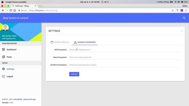 Blog System in Laravel Part 28 Author Settings Profile Update and Change Password смотреть онлайн