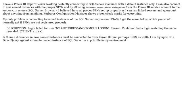 How to get Kerberos working against a named SQL Server instance in Power BI Report Server? смотреть онлайн