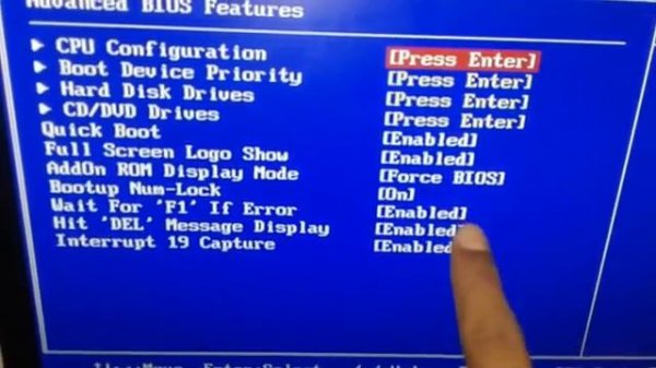 press F1 to Run setup ,. press F2 to load and default values and continue