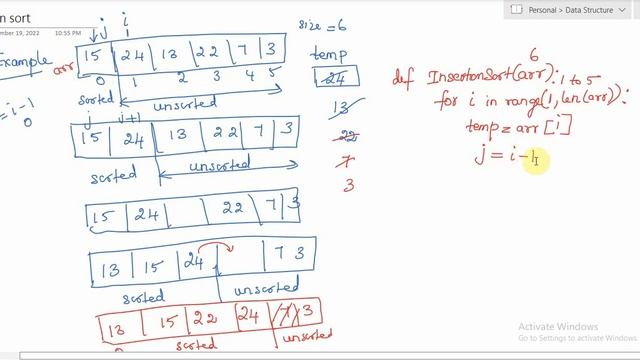Insertion sort in data structure with example code in python смотреть онлайн