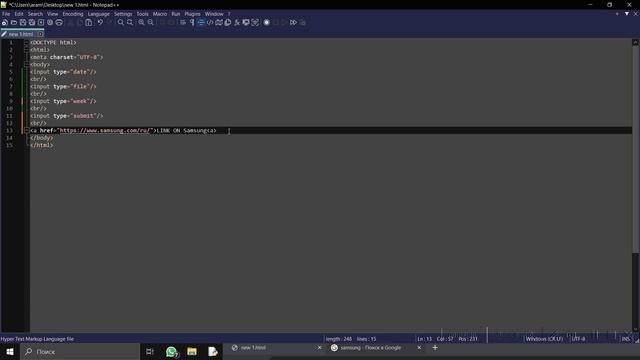 Строка ввода, ссылки и кнопки на Html (input types, a href и button) смотреть онлайн
