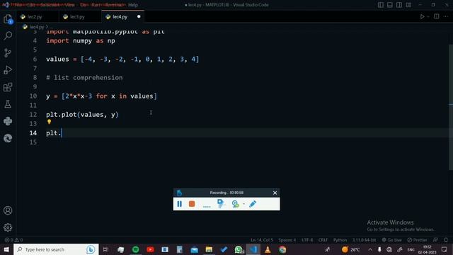Plotting Equation line in Python using MatPlotlib | 2x*2 - 3 | Python Tutorials смотреть онлайн