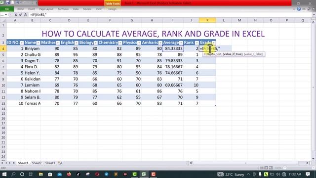 AVERAGE, RANK AND GRADE CALCULATION IN EXCEL AMHARIC TUTORIAL(በአማርኛ) смотреть онлайн