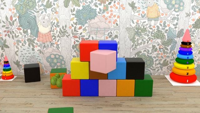 Развивающий мультик для детей от 0+. Учим цвета, собираем из кубиков пирамидку и башню. смотреть онлайн