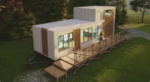 Дом с антресольным этажом из контейнера, минимализм, флэтхаус (квартира-дом) с плоской кровлей